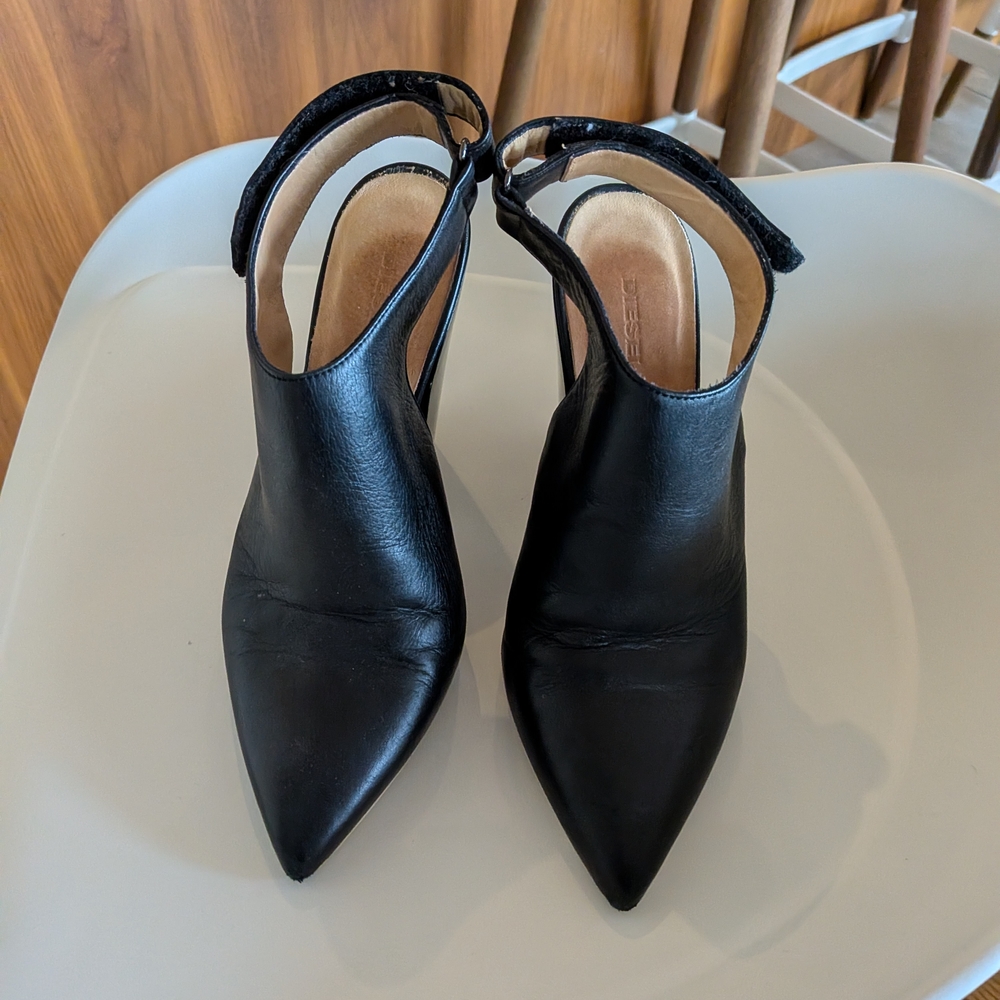 Diesel Black Pointed Slingback Heels
